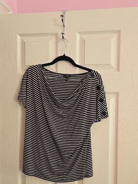 Talbots Black and White Striped Draped Neck Camisole